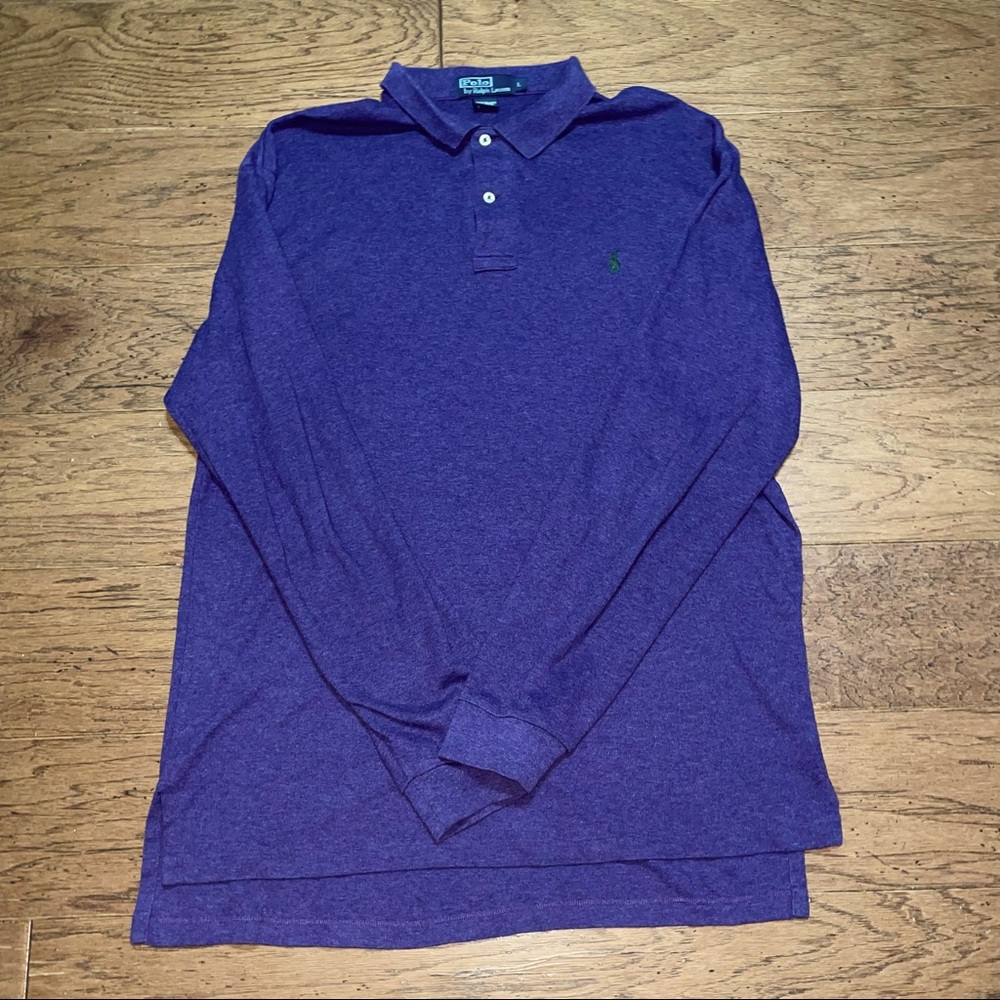 Polo Ralph Lauren Shirt Men Large Long Sleeve Polo Shirt Purple Pony Logo Casual